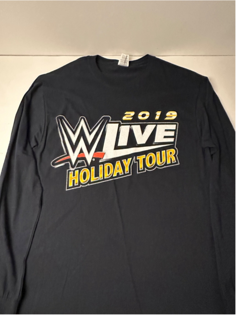 WWE Live Holiday Tour 2019 Long Sleeve T Shirt Mens Medium Graphic Double Sided
